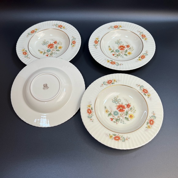 Lenox Temple Blossom Rim Soup Bowls Set of 4 Floral Gold Trim Fine China - Picture 8 of 12